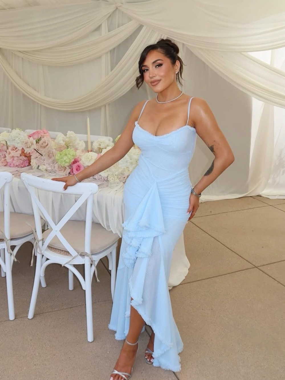HOUSE OD CB | GABBI Ice Blue🩵 Mesh Ruffled Front Gown SIZE M
